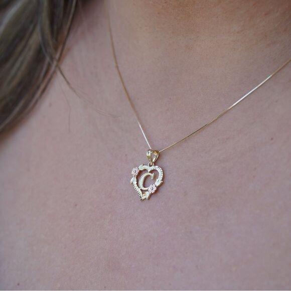 14k solid gold Initial C heart Charm | letter C Charm | Birthday gift | - Picture 7 of 7